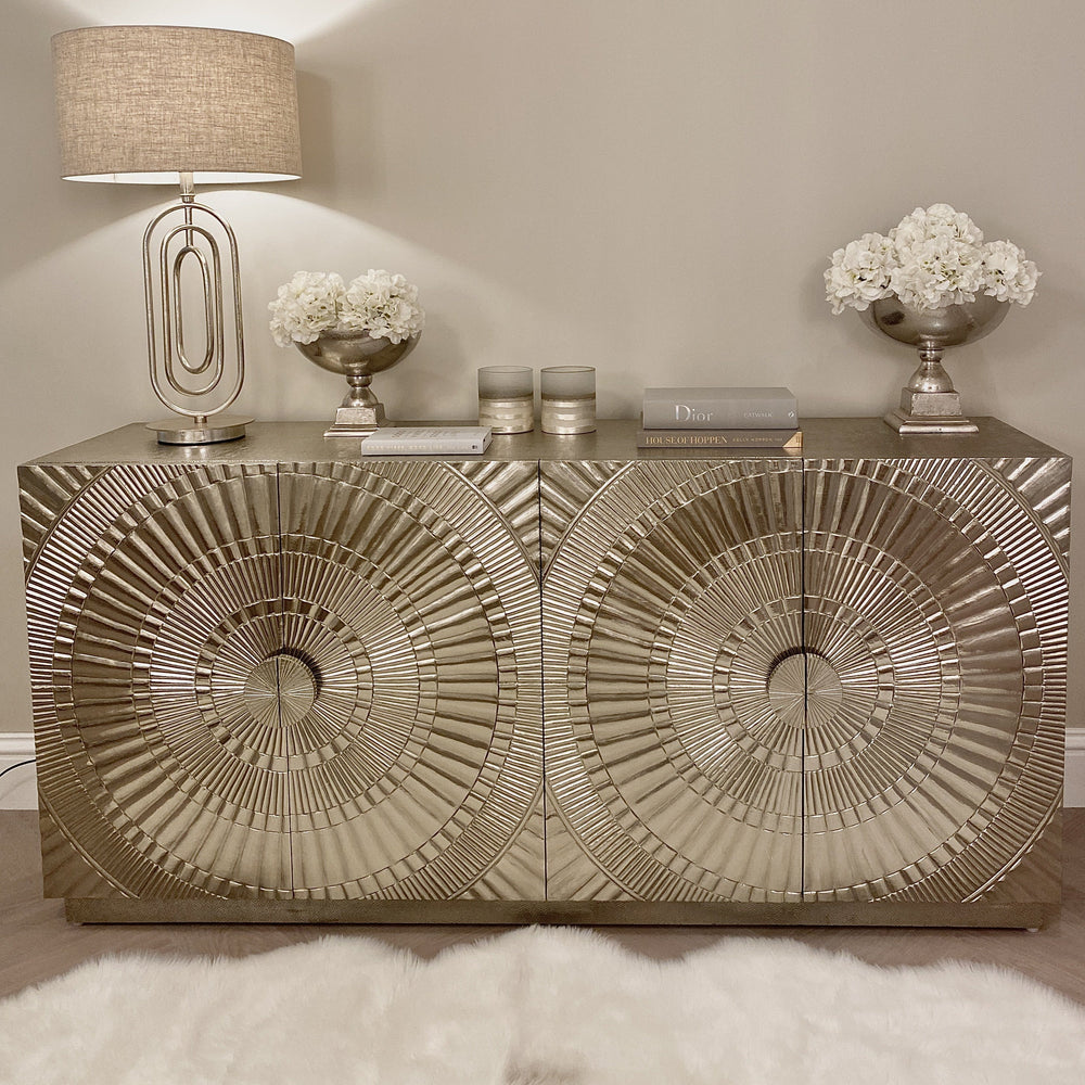 Vogue Silver Embossed Premium Metal 4 Door Sideboard